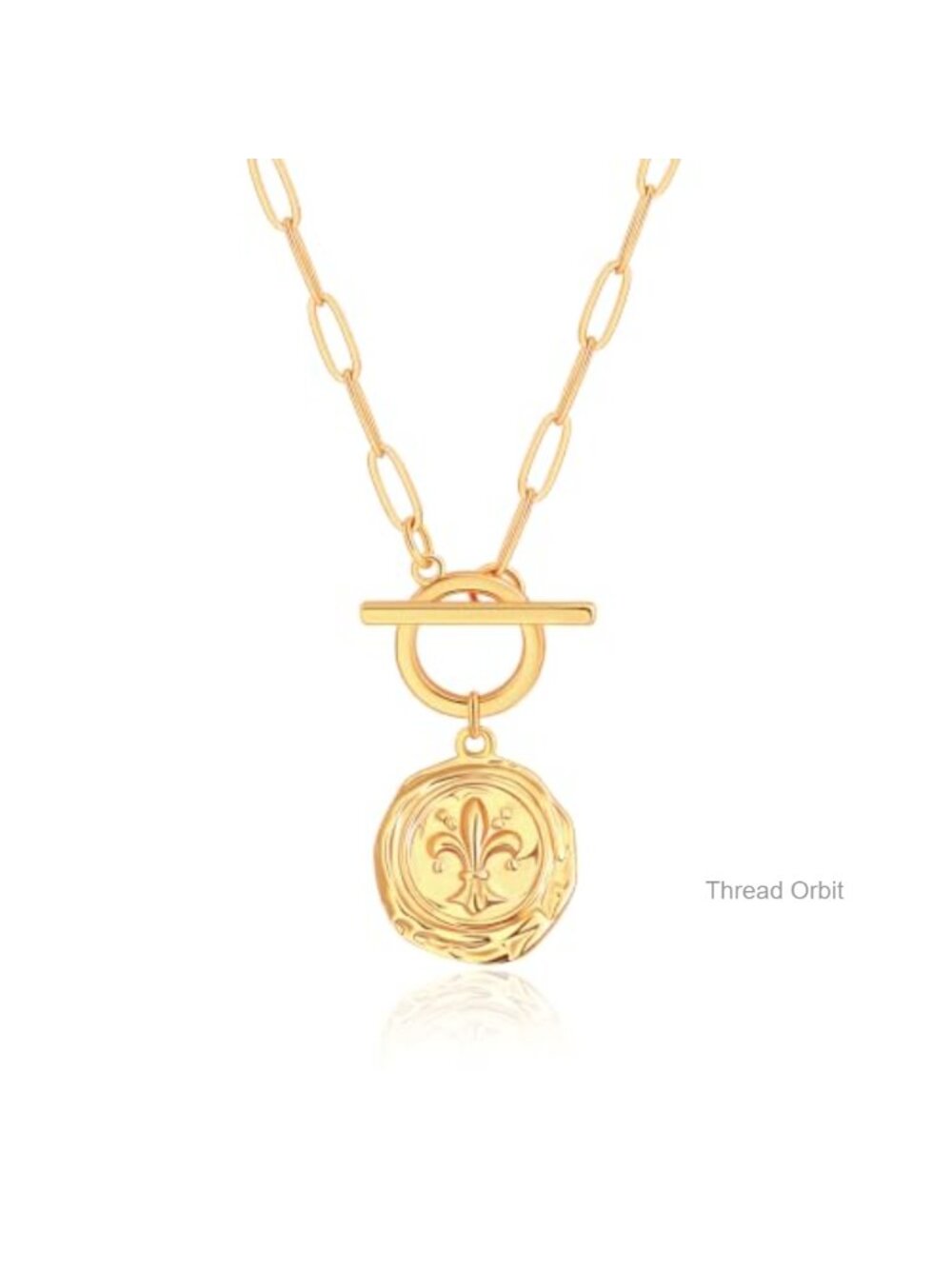18K Gold Plated Fleur-de-Lis Pendant Necklace Paperclip Chain
